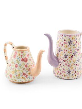 MacKenzie-Childs Posie Patch Ceramic Teapot Vases, Set of 2 #35514-2460 NWT